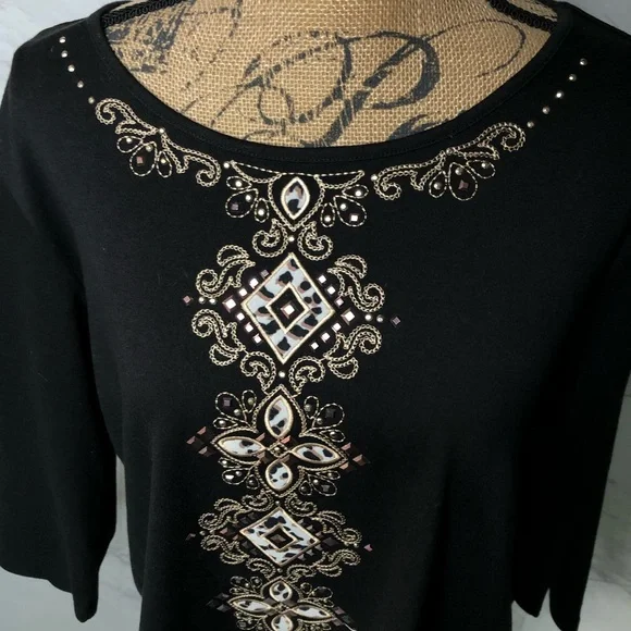 Alfred Dunner Black Animal Print Embellished Top Size Petite XL, NWOT - Picture 5 of 12